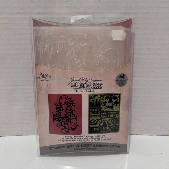 Tim Holtz Texture Fades Embossing Folders 2PK-Merry Christmas & Vintage Holiday - Picture 2 of 4